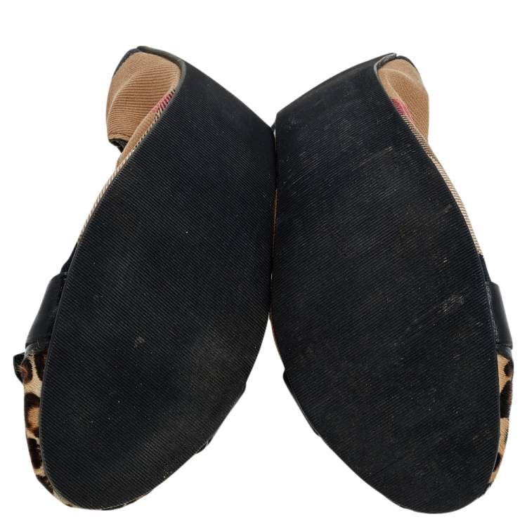 Pre Owned Burberry Black/Beige Novacheck Canvas and Leather Buckle Scrunch Ballet Flats Size 41