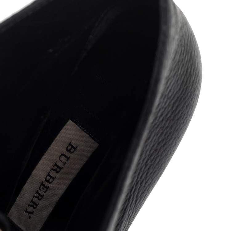 Pre Owned Burberry Black Grained Leather Peep Toe Front Zip Booties Size 37