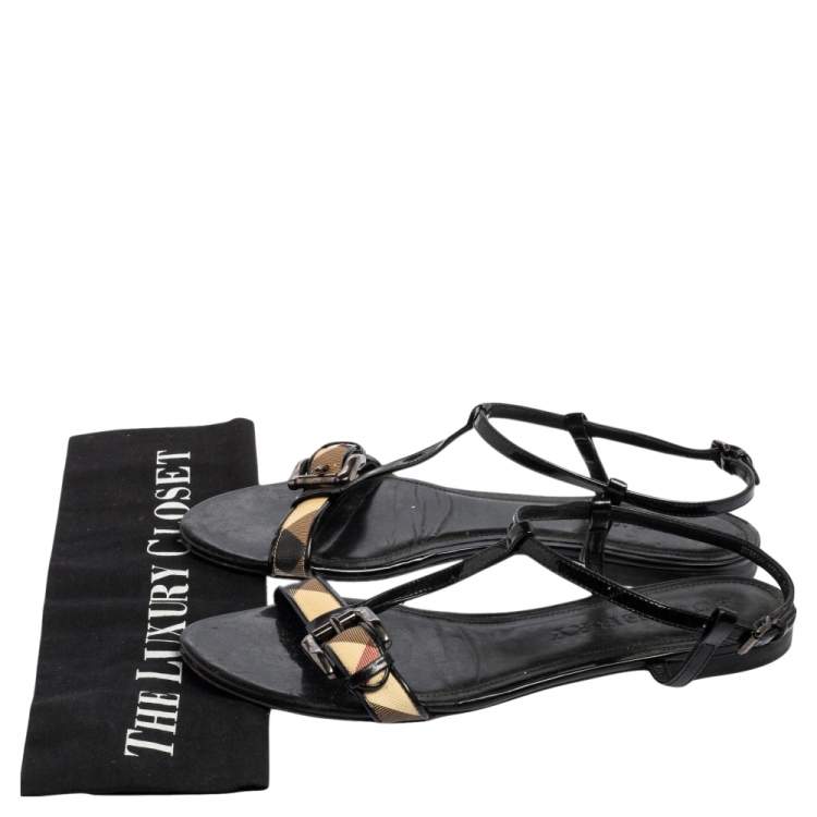 Pre Owned Burberry Black House Check PVC Belted Flat Sandals Size 39