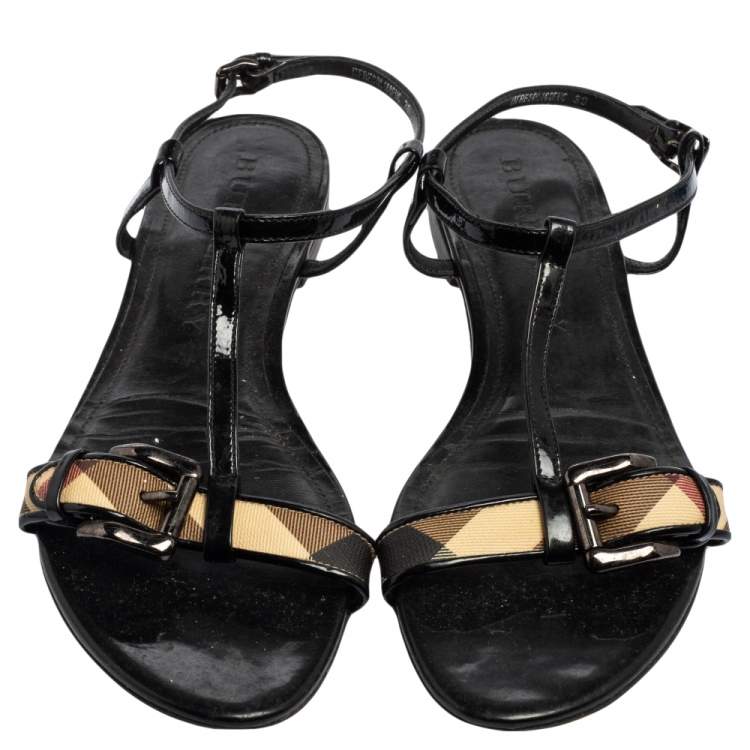 Pre Owned Burberry Black House Check PVC Belted Flat Sandals Size 39