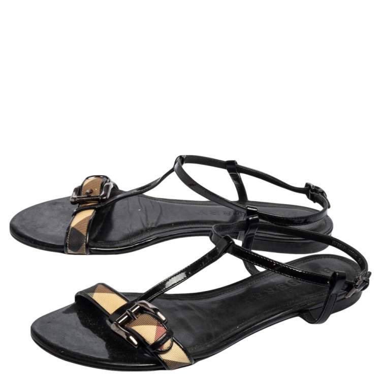 Pre Owned Burberry Black House Check PVC Belted Flat Sandals Size 39