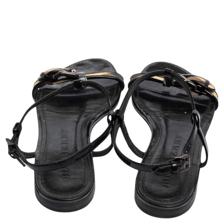 Pre Owned Burberry Black House Check PVC Belted Flat Sandals Size 39