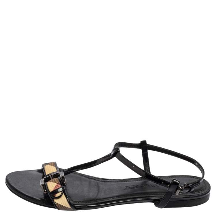 Pre Owned Burberry Black House Check PVC Belted Flat Sandals Size 39