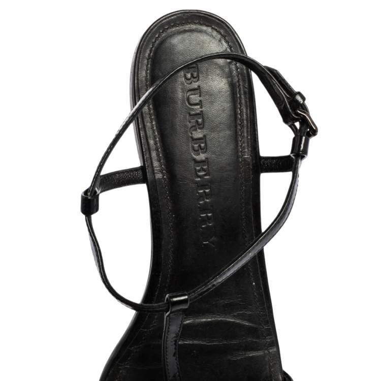 Pre Owned Burberry Black House Check PVC Belted Flat Sandals Size 39