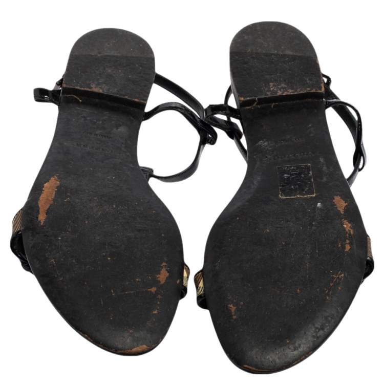 Pre Owned Burberry Black House Check PVC Belted Flat Sandals Size 39