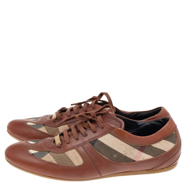 Pre Owned Burberry Beige/Brown Nova Check Canvas And Leather Low Top Sneakers Size 39