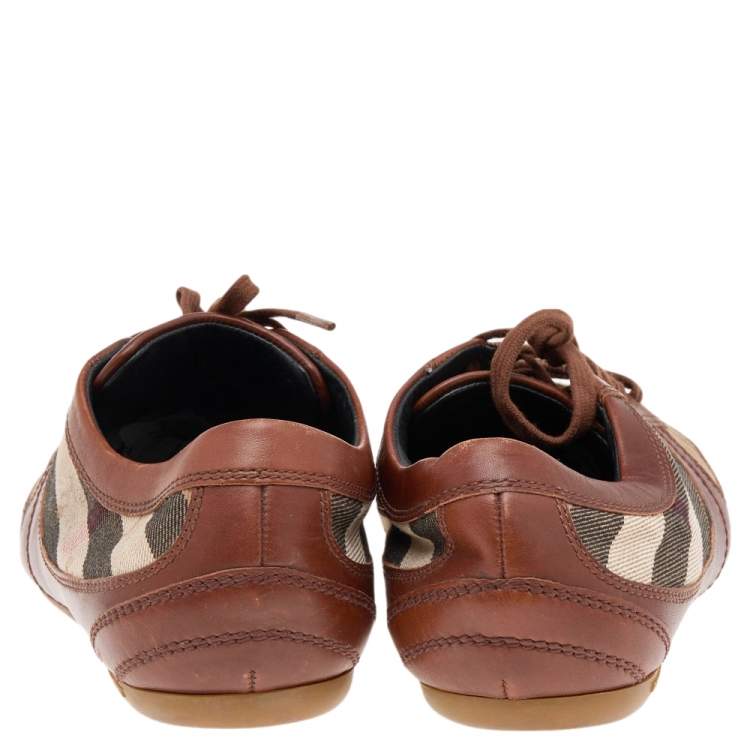 Pre Owned Burberry Beige/Brown Nova Check Canvas And Leather Low Top Sneakers Size 39
