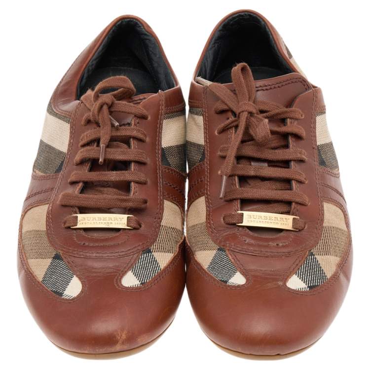 Pre Owned Burberry Beige/Brown Nova Check Canvas And Leather Low Top Sneakers Size 39