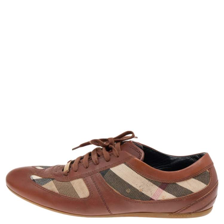 Pre Owned Burberry Beige/Brown Nova Check Canvas And Leather Low Top Sneakers Size 39