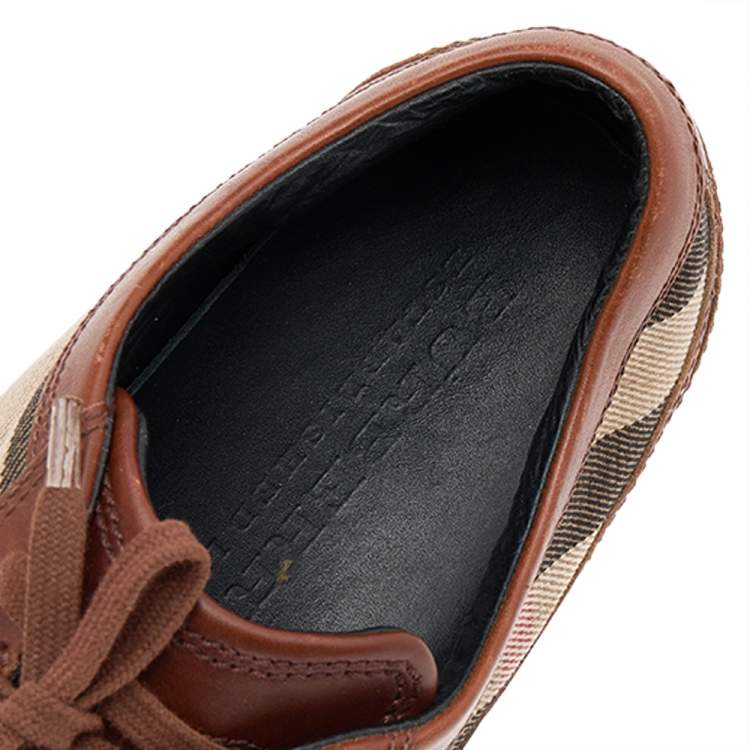 Pre Owned Burberry Beige/Brown Nova Check Canvas And Leather Low Top Sneakers Size 39