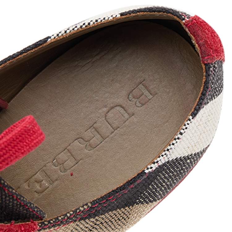 Pre Owned Burberry Red/Beige Suede And Novacheck Canvas Low Top Sneakers Size 39
