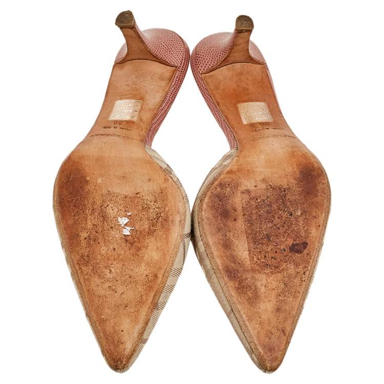 مملوكة مسبقًا Burberry Beige Haymarket Check Fabric Pointed Toe Mules Size 38