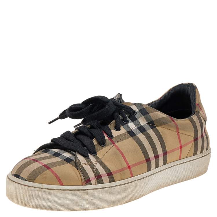 Burberry Beige Vintage Check Canvas Low Top Sneakers Size 40 Burberry The Luxury Closet