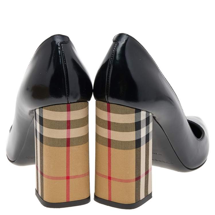 Pre Owned Burberry Black/Beige Leather And Vintage Check Dashwood Pumps Size 37.5