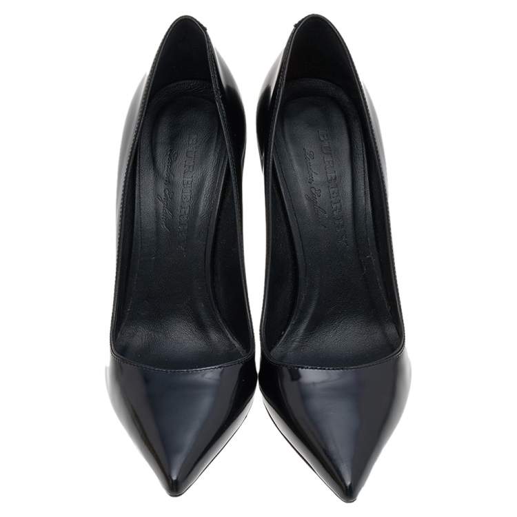 Pre Owned Burberry Black/Beige Leather And Vintage Check Dashwood Pumps Size 37.5