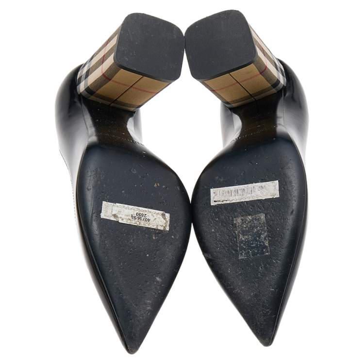 Pre Owned Burberry Black/Beige Leather And Vintage Check Dashwood Pumps Size 37.5