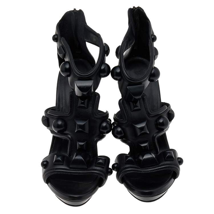 Pre Owned Burberry Black Leather Embellished Sandals Size 39