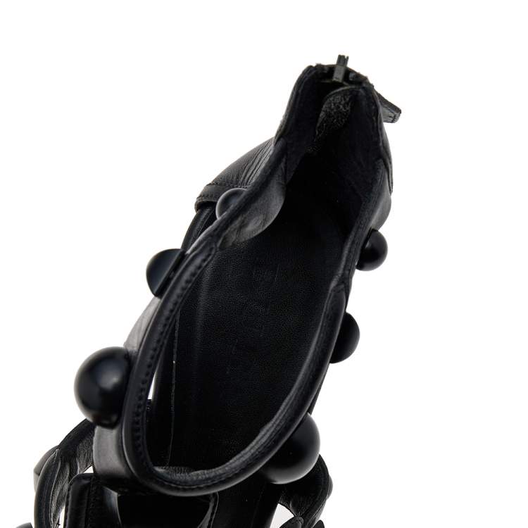 Pre Owned Burberry Black Leather Embellished Sandals Size 39