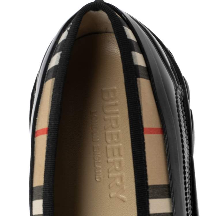 Pre Owned Burberry Black/Beige House Check Canvas And Rubber Linford Ballet Flats Size 40