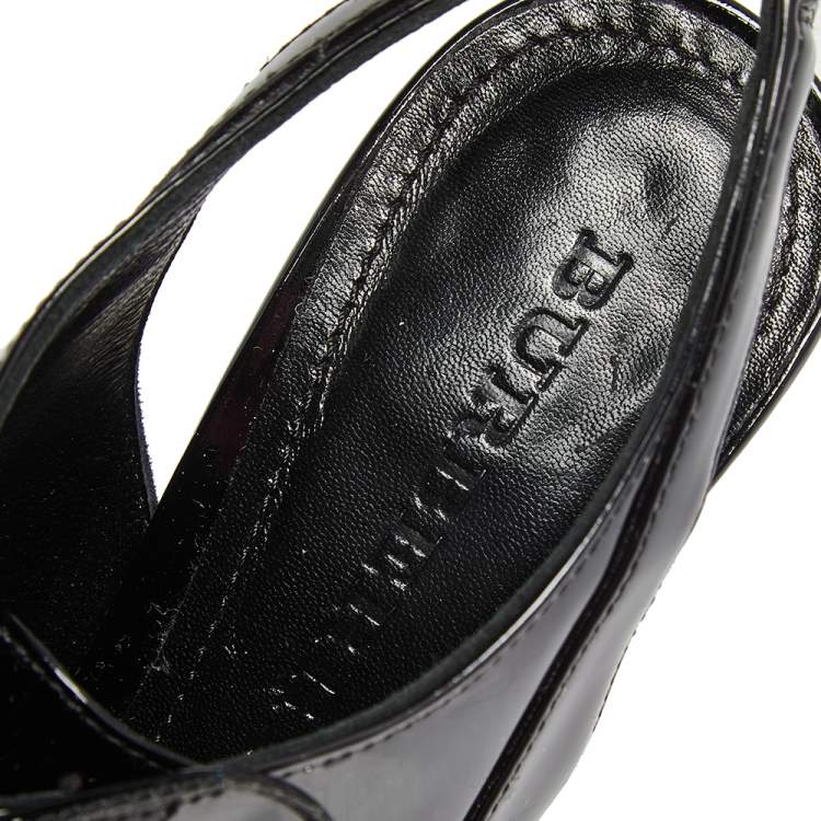 Pre Owned Burberry Black Patent Lace Up Slingback Sandals Size 36