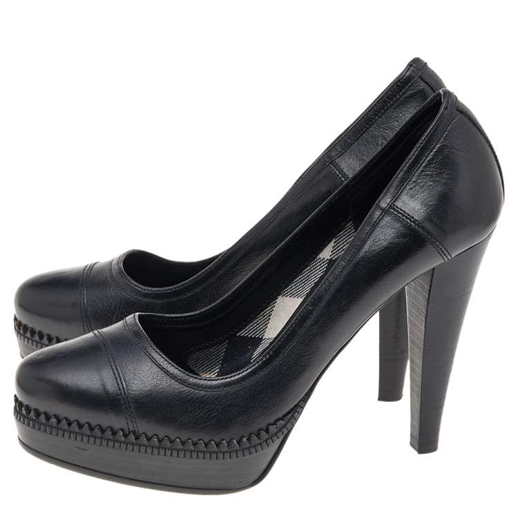 Pre Owned Burberry Black Leather Platform Pumps Size 36