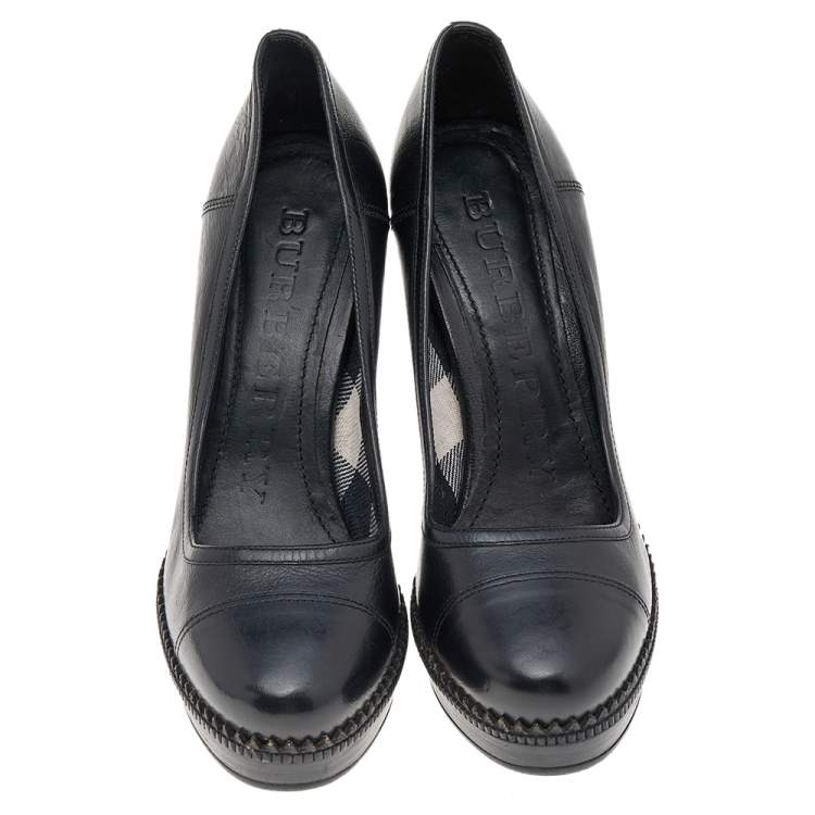 Pre Owned Burberry Black Leather Platform Pumps Size 36