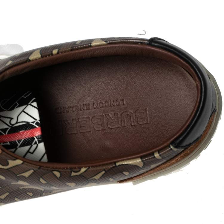 Pre Owned Burberry Brown Suede and Nelson Monogram Canvas Low-Top Sneakers Size 40