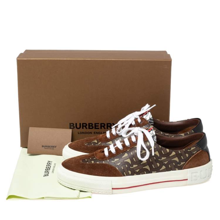Pre Owned Burberry Brown Suede and Nelson Monogram Canvas Low-Top Sneakers Size 40