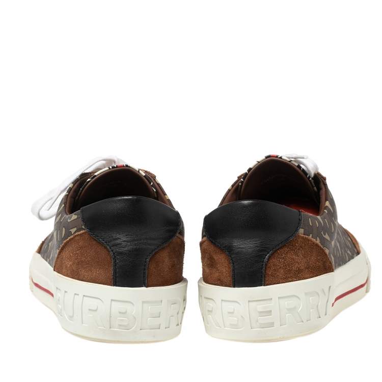 Pre Owned Burberry Brown Suede and Nelson Monogram Canvas Low-Top Sneakers Size 40