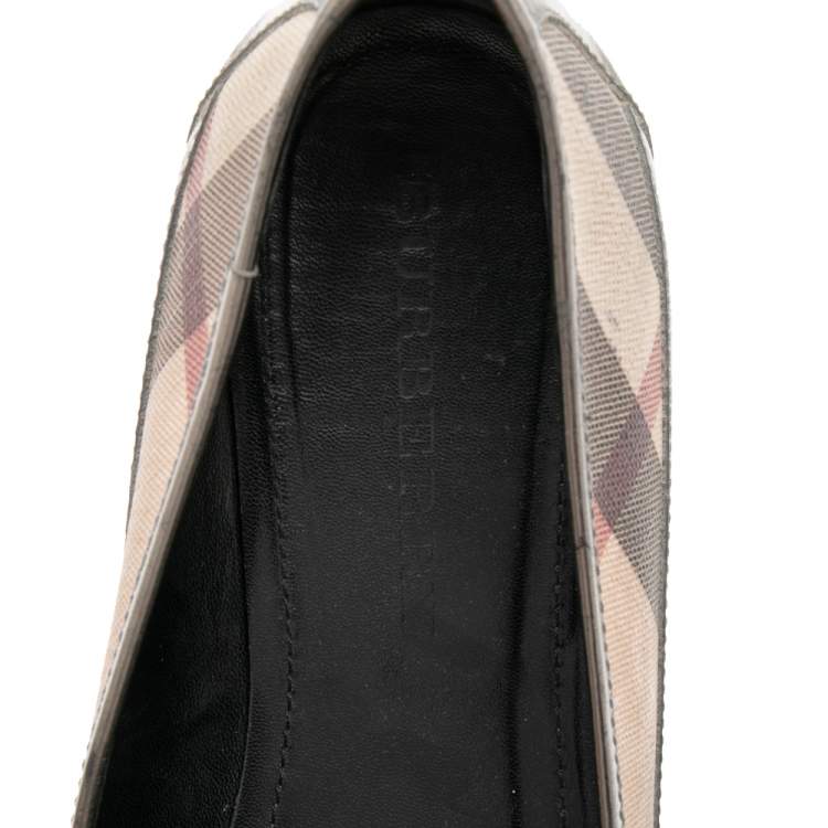 Pre Owned Burberry Beige Nova Check Canvas And Leather Avonwick Buckle Detail Ballet Flats Size 39