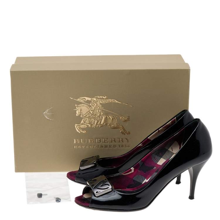 Pre Owned Burberry Black Patent Leather Embellished Pumps Size 36