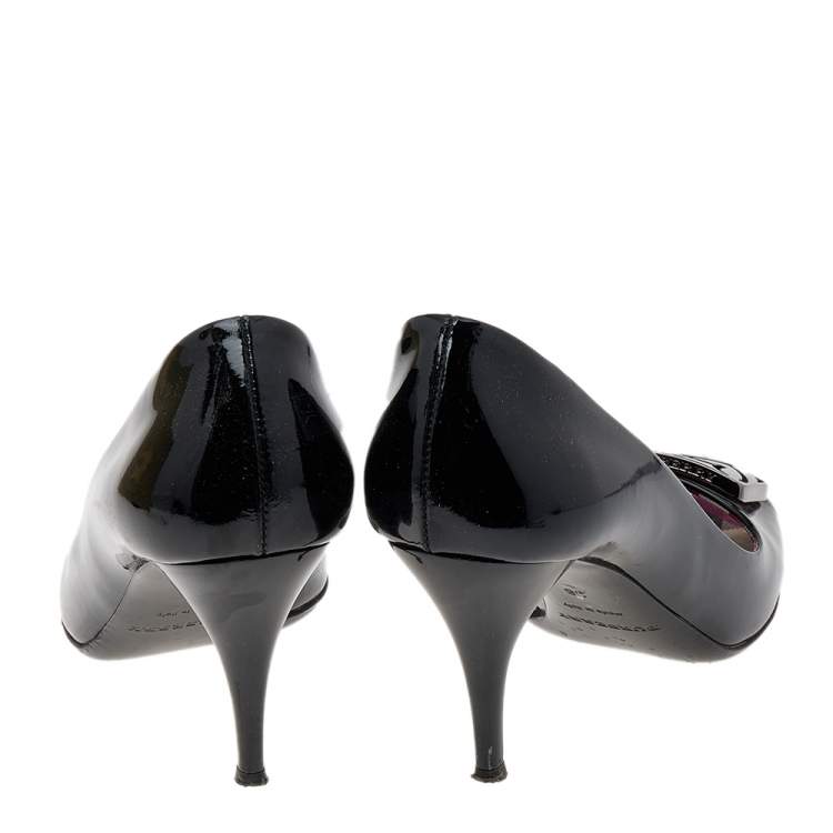 Pre Owned Burberry Black Patent Leather Embellished Pumps Size 36