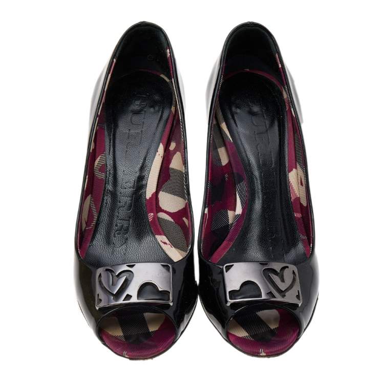 Pre Owned Burberry Black Patent Leather Embellished Pumps Size 36