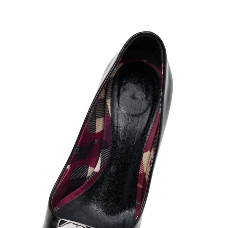 Pre Owned Burberry Black Patent Leather Embellished Pumps Size 36