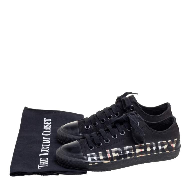 Pre Owned Burberry Black Canvas and Leather Larkhall Logo Low-Top Sneakers Size 36.5