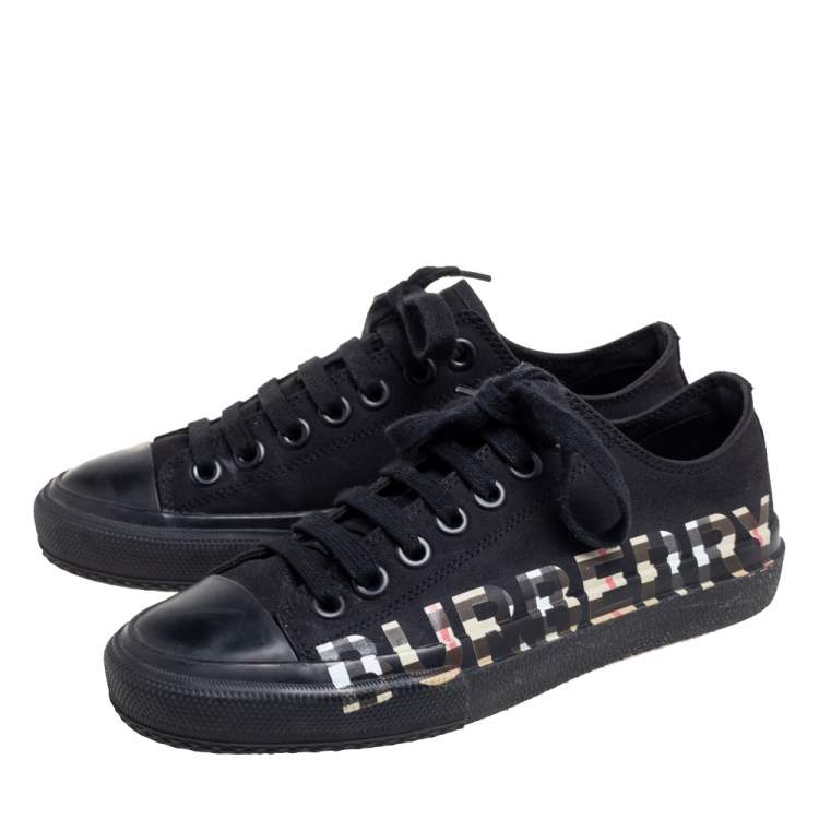 Pre Owned Burberry Black Canvas and Leather Larkhall Logo Low-Top Sneakers Size 36.5