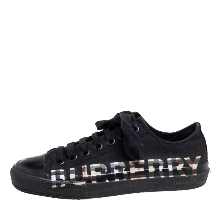 Burberry Black Canvas and Leather Larkhall Logo Low-Top Sneakers Size   Burberry | TLC