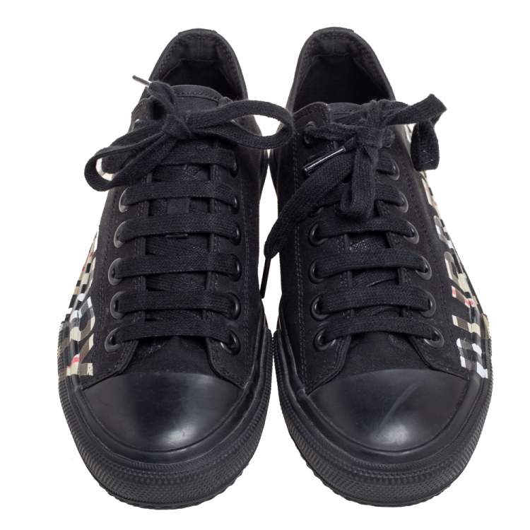 Pre Owned Burberry Black Canvas and Leather Larkhall Logo Low-Top Sneakers Size 36.5