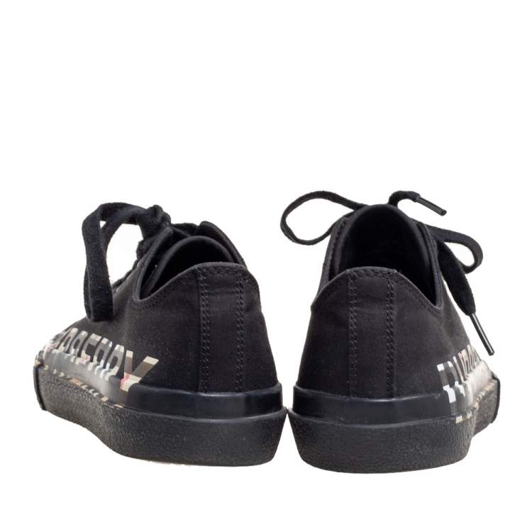 Pre Owned Burberry Black Canvas and Leather Larkhall Logo Low-Top Sneakers Size 36.5