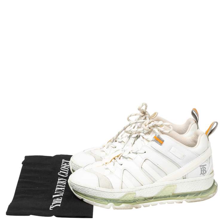 Pre Owned Burberry White Mesh, Nylon and Leather Union Low-Top Sneakers Size 36.5