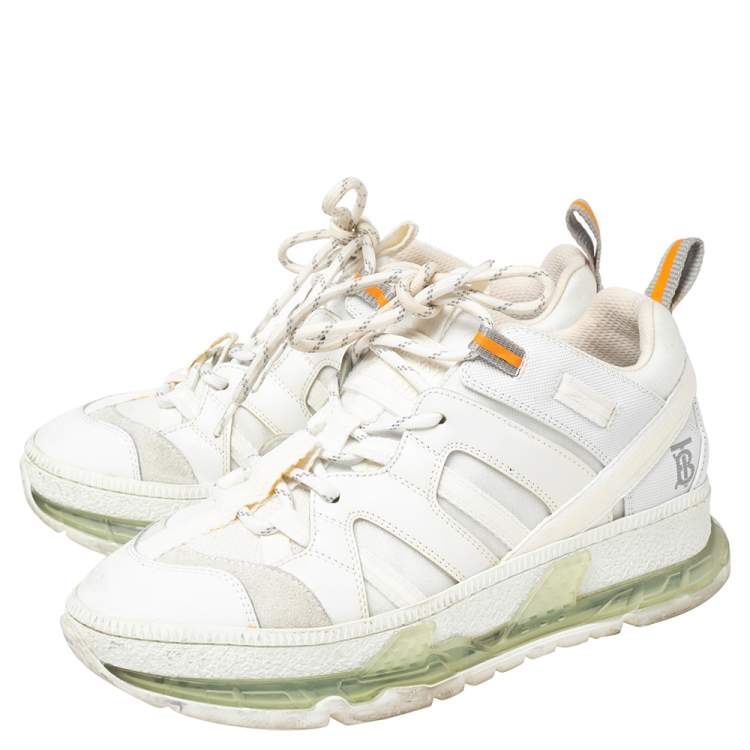 Pre Owned Burberry White Mesh, Nylon and Leather Union Low-Top Sneakers Size 36.5