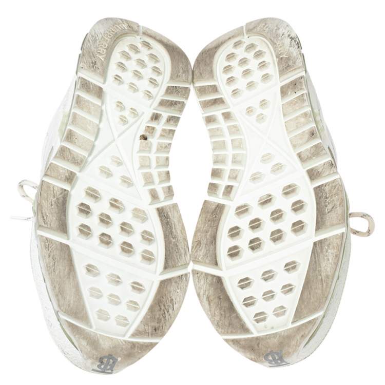Pre Owned Burberry White Mesh, Nylon and Leather Union Low-Top Sneakers Size 36.5