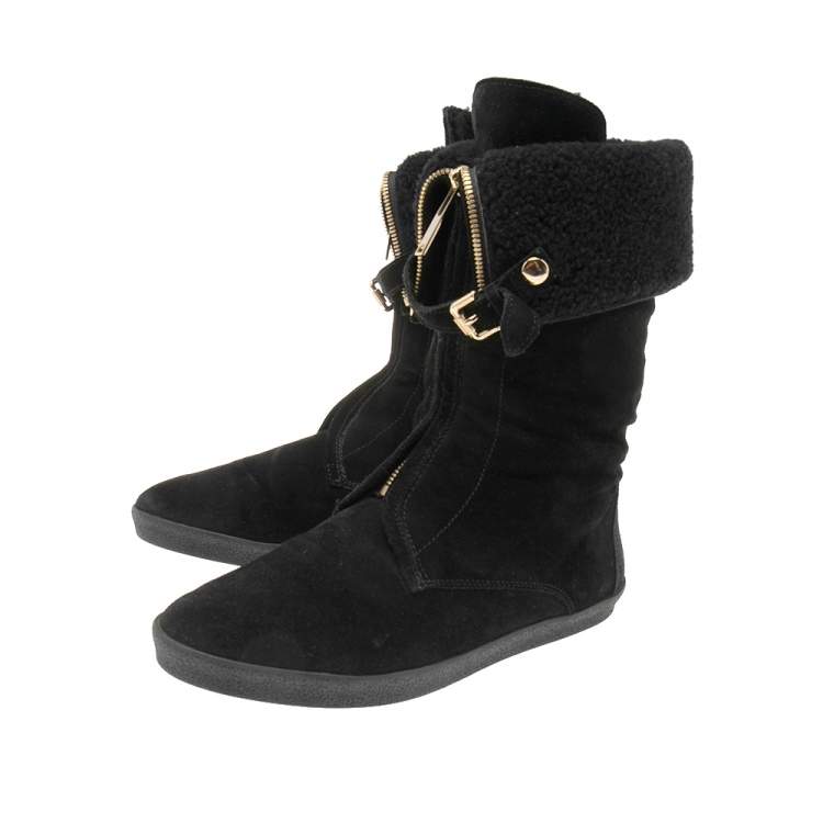 Pre Owned Burberry Black Suede Stanmore Foldover Snow Boots Size 39