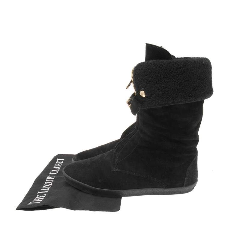 Pre Owned Burberry Black Suede Stanmore Foldover Snow Boots Size 39