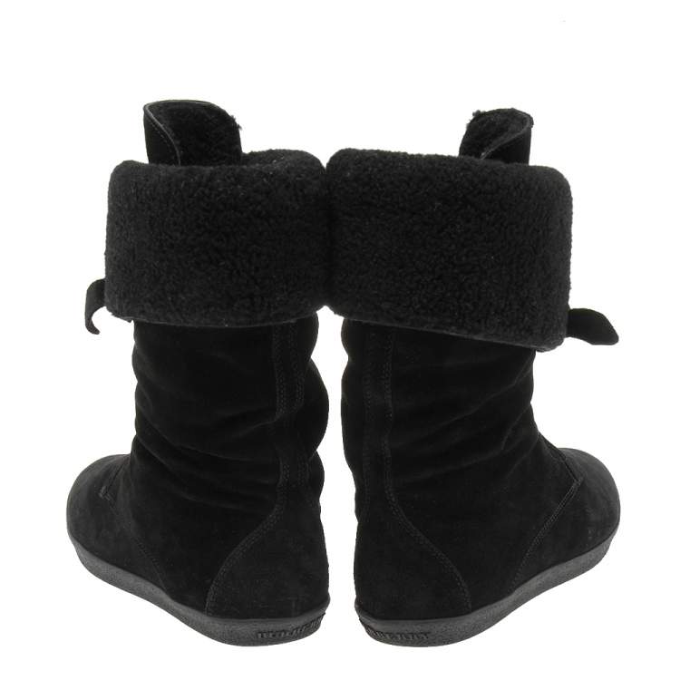 Pre Owned Burberry Black Suede Stanmore Foldover Snow Boots Size 39