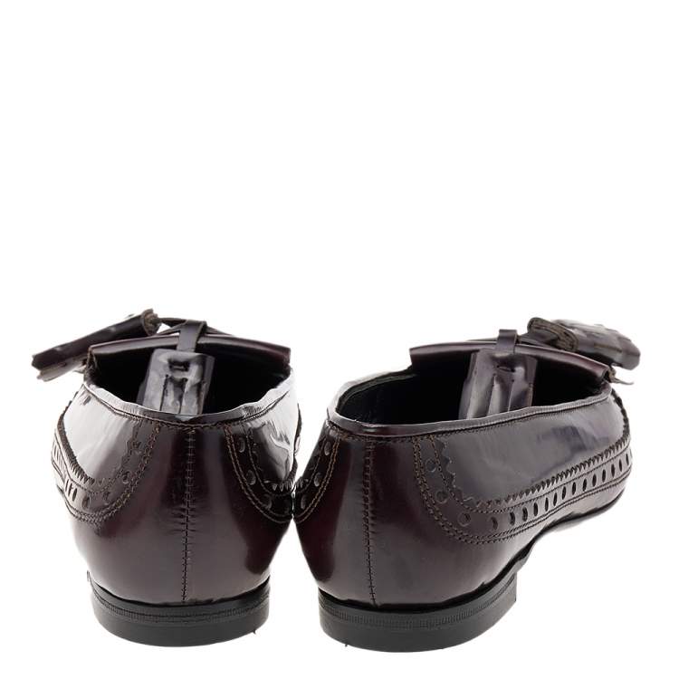 Pre Owned Burberry Brown Brogue Leather Tassel Fringe Ballet Flats Size 39