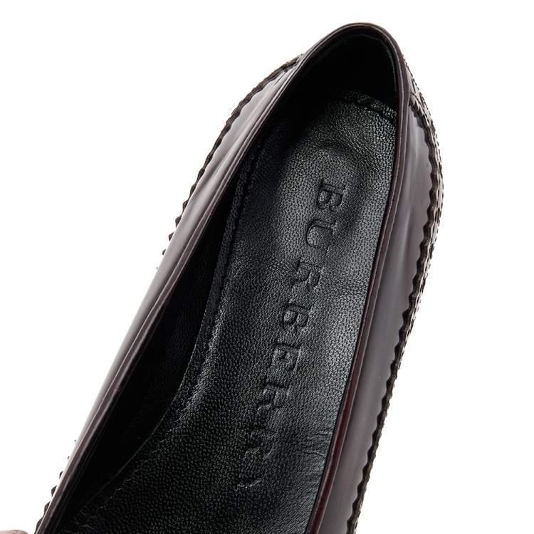 Pre Owned Burberry Brown Brogue Leather Tassel Fringe Ballet Flats Size 39
