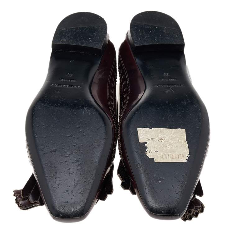 Pre Owned Burberry Brown Brogue Leather Tassel Fringe Ballet Flats Size 39