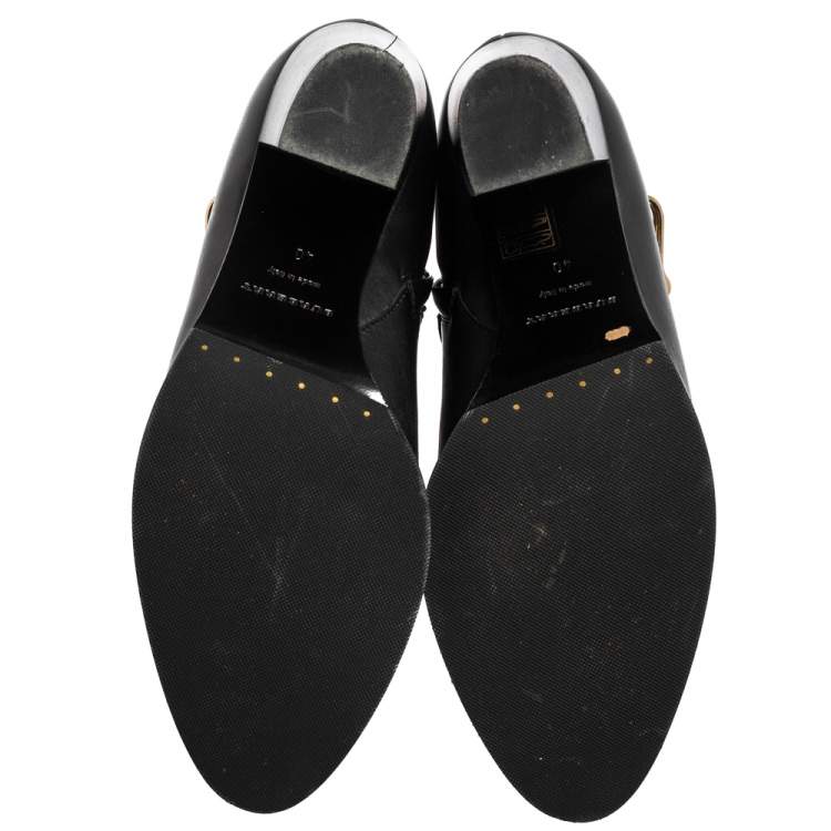 Pre Owned Burberry Black Leather Bedford Buckle Ankle Boots Size 40 