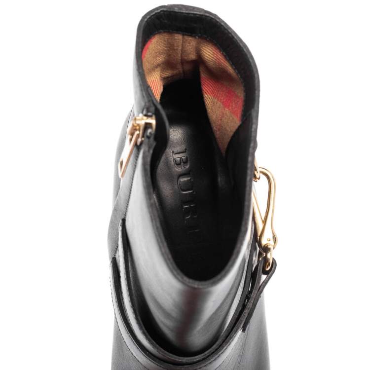 Pre Owned Burberry Black Leather Bedford Buckle Ankle Boots Size 40 